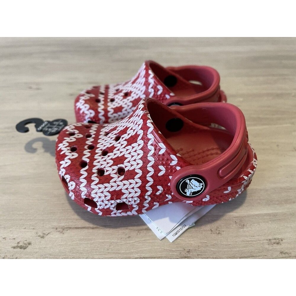 Crocs Clogs Boys Girls Kids Size 4 Holiday Ugly Christmas Sweater Red White
